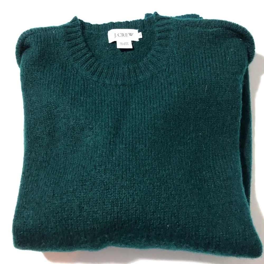 J crew mens green wool crewneck pullover sweater L preppy classic minimalist